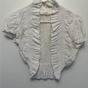 White Ruffled Short Sleeve Blouse